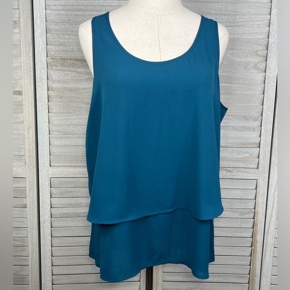 EXPRESS Tiered Chiffon Tank Top Teal-Large - Picture 1 of 3